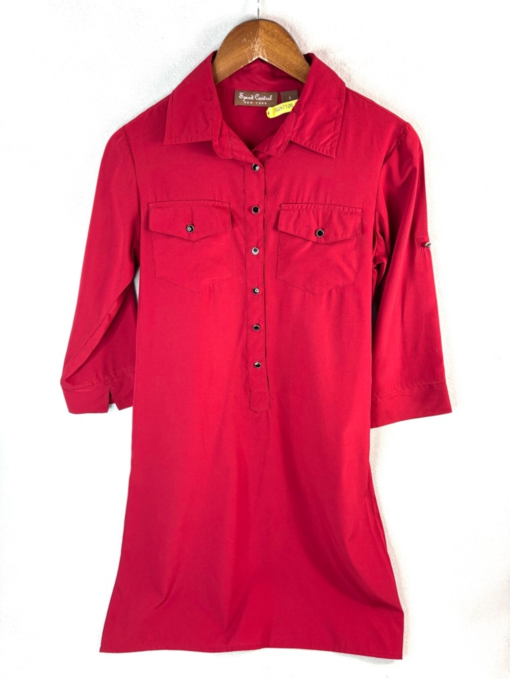 Speed Control S Workwear Red Pocketed Mini Classic Shirt Dress